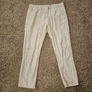 Zara Pants Womens Size Large Beige Tan Cream Trousers Elastic Waist Drawstring